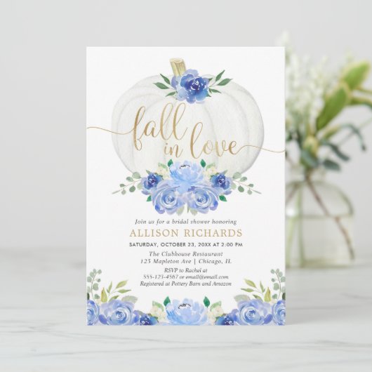 Pompoen marine blauw gouden herfst in liefde vrijg kaart (Staand voorkant)