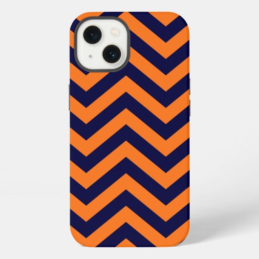 Pompoen, marineblauw groot Chevron ZigZag patroon iPhone Hoesje (Achterkant)