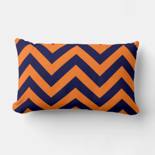 Pompoen, marineblauw groot chevron zigzag patroon kussen