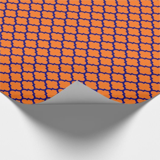 Pompoen, marineblauw Marokkaans Quatrefoil Pattern Cadeaupapier (Hoek)
