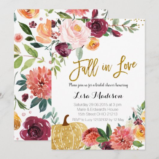 Pompoen Marsala Verliefd Worden Uitnodiging (Voorkant / Achterkant)