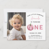 Pompoen Meisje 1e Verjaardagsfeest Kaart (Voorkant)