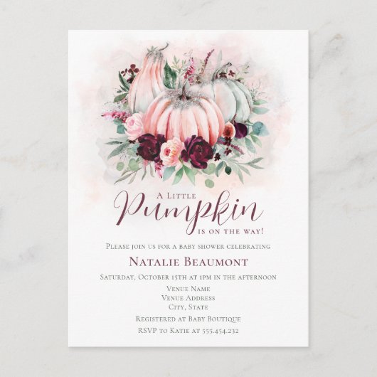 Pompoen Meisje Baby shower Uitnodiging Briefkaart (Voorkant)