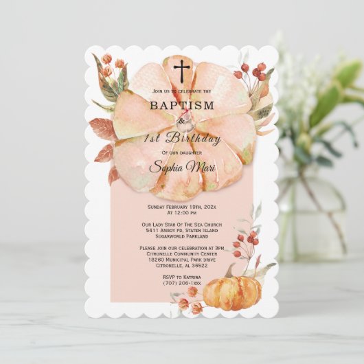 Pompoen Meisje Doop en Eerste Verjaardag Kaart (Staand voorkant)