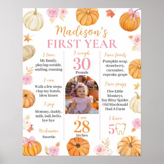 Pompoen Meisje Eerste Jaar Foto Milestone Poster (Voorkant)