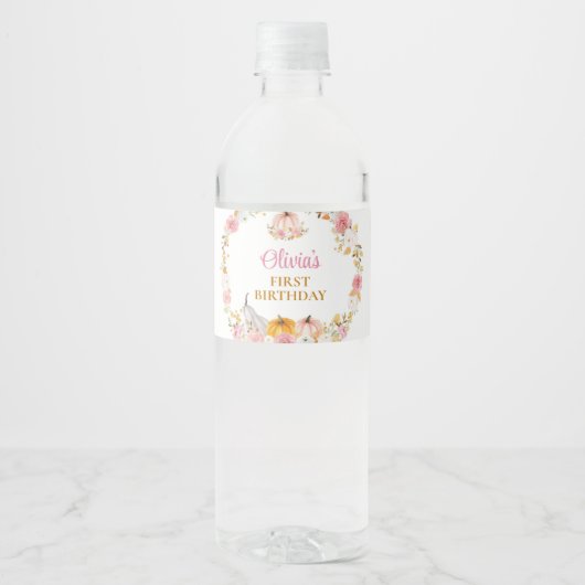 Pompoen Meisje Eerste Verjaardag Water Fles Label Waterfles Etiket (Voorkant)