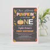 Pompoen meisje eerste verjaardagsfeestje schoolbor kaart (Staand voorkant)