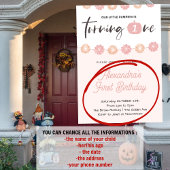 Pompoen Meisje Roze Bloem Halloween 1e verjaardag Kaart