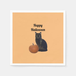 Pompoen met Black Cat Happy Halloween Sinaasappel Servet