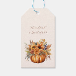 Pompoen met bloemen-dankbaar & dankbaar cadeaulabel