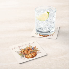 Pompoen met bloemen-dankbaar & dankbaar- kartonnen onderzetters