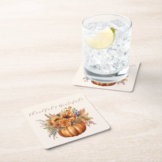 Pompoen met bloemen-dankbaar & dankbaar- kartonnen onderzetters (Insitu)