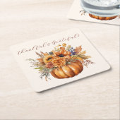 Pompoen met bloemen-dankbaar & dankbaar- kartonnen onderzetters (Schuin)