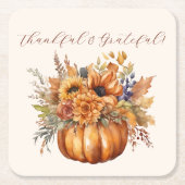 Pompoen met bloemen-dankbaar & dankbaar- kartonnen onderzetters (Voorkant)