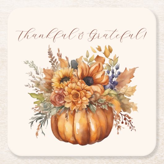 Pompoen met bloemen-dankbaar & dankbaar- kartonnen onderzetters (Voorkant)