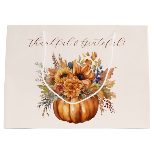 Pompoen met bloemen- dankbaar en dankbaar- groot cadeauzakje (Voorkant)