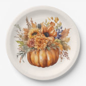 Pompoen met Bloemen-Thanksgiving- Papieren Bordje (Voorkant)