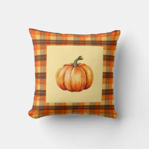 Pompoen met boerderij huiselijk oranje ruit herfst kussen