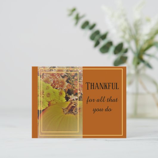 Pompoen met chrysanten 2 / dankbaar briefkaart (Staand voorkant)
