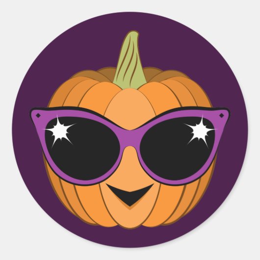 Pompoen met Cool Retro Cat Sunglazen Halloween Ronde Sticker (Voorkant)