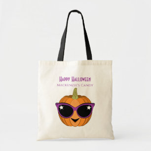 Pompoen met Cool Retro Cat Sunglazen Halloween Tote Bag
