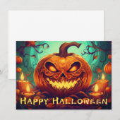Pompoen met eng gezicht tussen kaarsen, Halloween (Voorkant / Achterkant)
