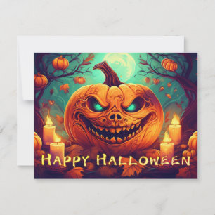 Pompoen met eng gezicht tussen kaarsen, Halloween