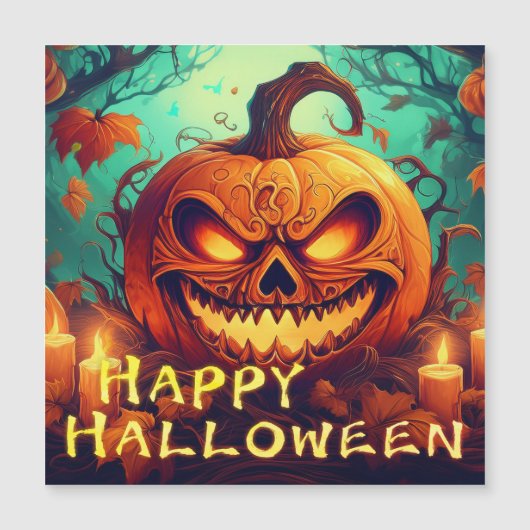 Pompoen met eng gezicht tussen kaarsen, Halloween (Voorkant)