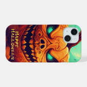Pompoen met eng gezicht tussen kaarsen, Halloween iPhone 15 Case (Achterkant horizontaal)