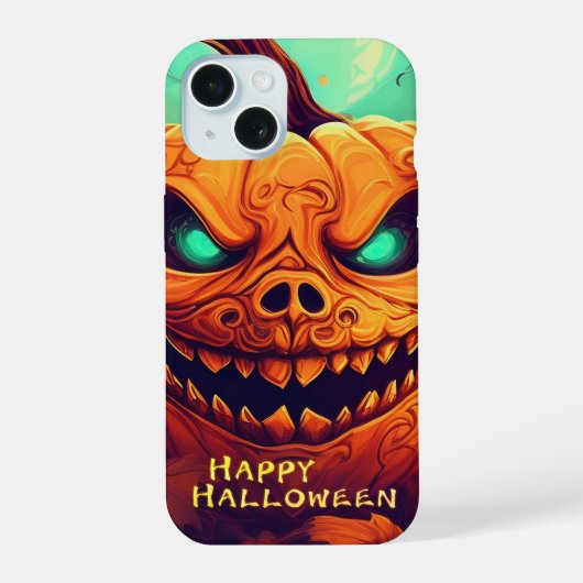 Pompoen met eng gezicht tussen kaarsen, Halloween iPhone 15 Case (Achterkant)