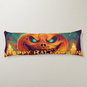 Pompoen met eng gezicht tussen kaarsen, Halloween Lichaamskussen (Achterkant)