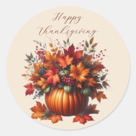 Pompoen met Fall Leaves-Happy Thanksgiving Ronde Sticker