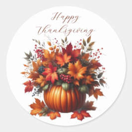 Pompoen met Fall Leaves-Happy Thanksgiving Ronde Sticker