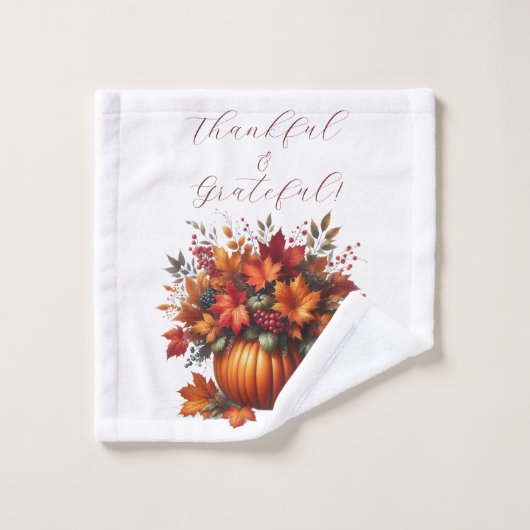 Pompoen met Fall Leaves-Herfst Decor- Bad Handdoek (Wasdoekje)