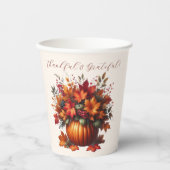 Pompoen met Fall Leaves-Thanksgiving- Papieren Bekers (Voorkant)