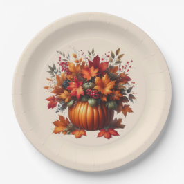 Pompoen met Fall Leaves-Thanksgiving- Papieren Bordje