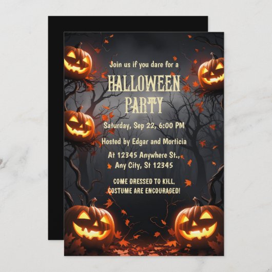 Pompoen met Forest Halloween Kaart (Voorkant / Achterkant)