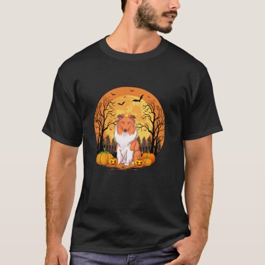 Pompoen met grappig Halloween kostuum Rough Collie T-shirt (Voorkant)