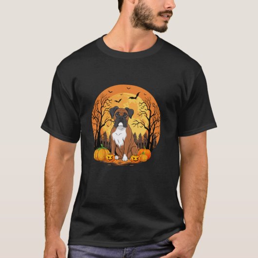 Pompoen met grappige Halloween kostuum Boxer Dog L T-shirt (Voorkant)