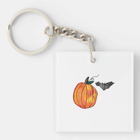 Pompoen met grijze vleermuis sleutelhanger (voorkant)