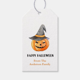 Pompoen met heks pet Halloween Favor tags Cadeaulabel