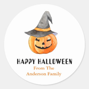 Pompoen met heks pet Halloween Ronde Sticker