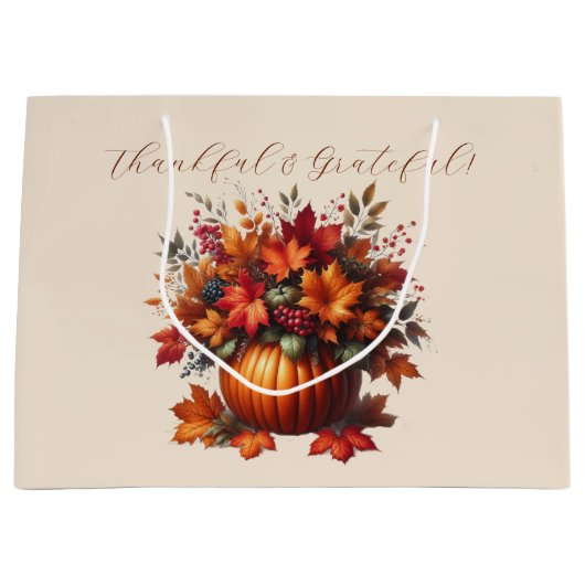 Pompoen met herfstbladeren - Thanksgiving Groot Cadeauzakje (Voorkant)