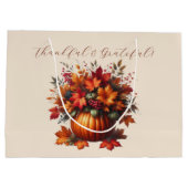 Pompoen met herfstbladeren - Thanksgiving Groot Cadeauzakje (Achterkant)