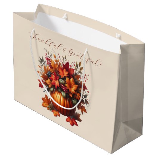 Pompoen met herfstbladeren - Thanksgiving Groot Cadeauzakje (Achterkant Gekanteld)