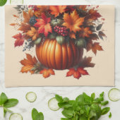 Pompoen met herfstbladeren - Thanksgiving-Home Dec Theedoek (Gevouwen)