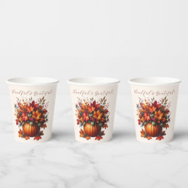 Pompoen met herfstbladeren-thanksgiving- papieren bekers