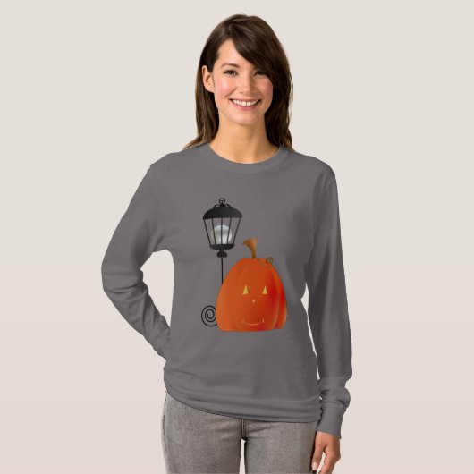 Pompoen met Lamp Post T-shirt (Voorkant volledig)
