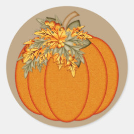 Pompoen met Oranje herfstbladeren Ronde Sticker