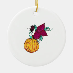 Pompoen met Paarse vlinder Keramisch Ornament